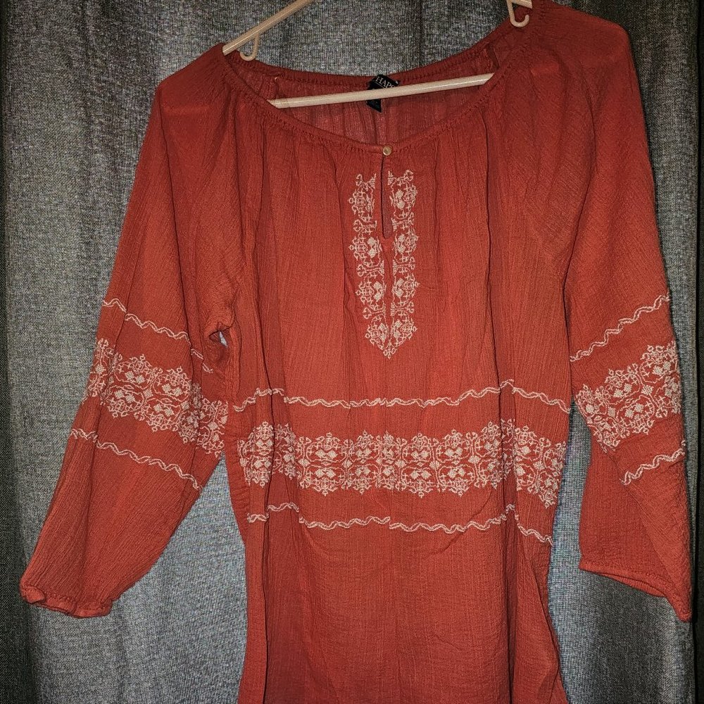 Chaps Ralph Lauren Peasant Top Boho Chic Sz S